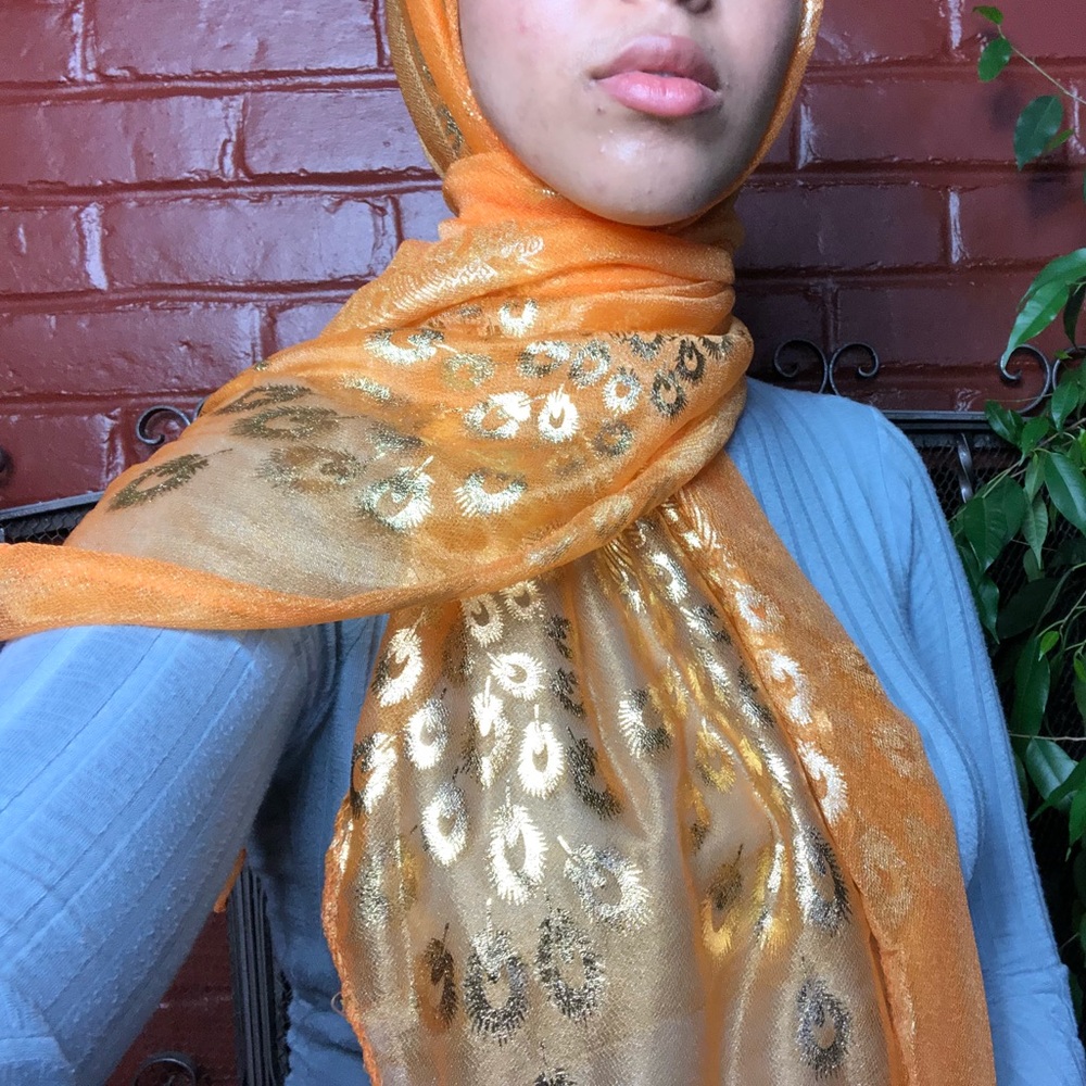 Orange gold peacock scarf